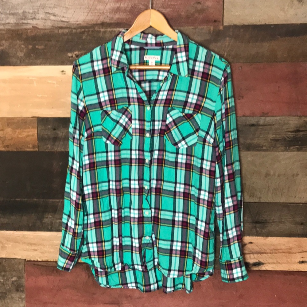 Merona button down plaid top